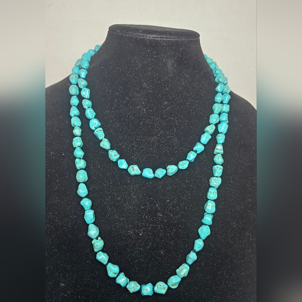 Vintage Natural Turquoise Endless Nugget Necklace
